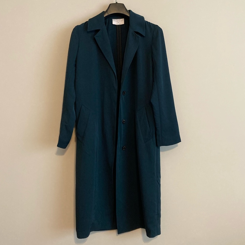 Sandro Robertine Gabardine Trench Coat Emeral colo